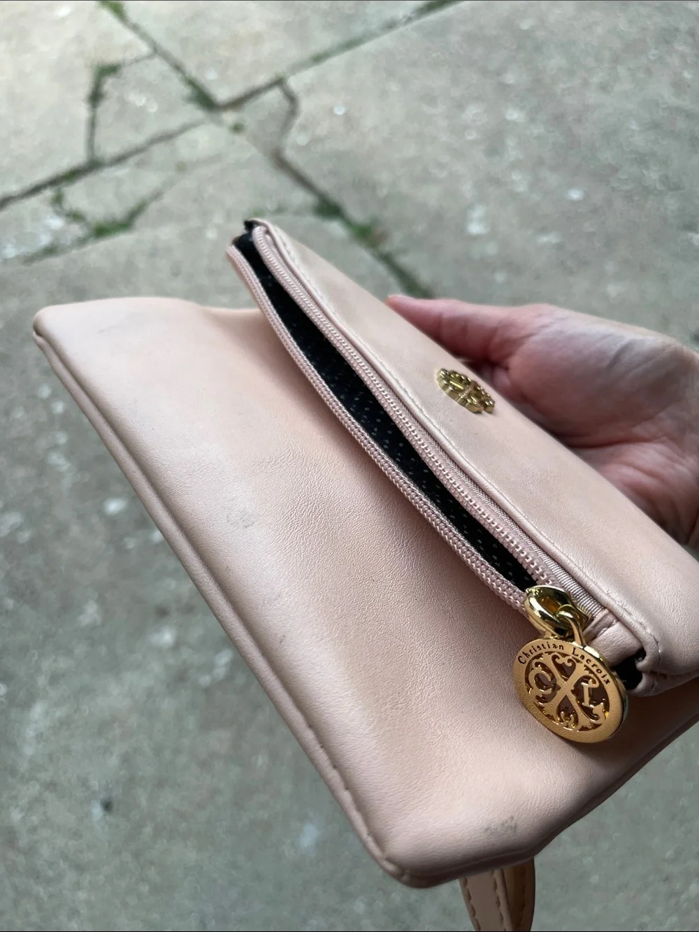 Christian Lacroix Peach Fold-Over Wristlet Clutch with Gold Accents